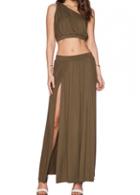 Rosewe One Shoulder Side Slit Sleeveless Two Piece Dress
