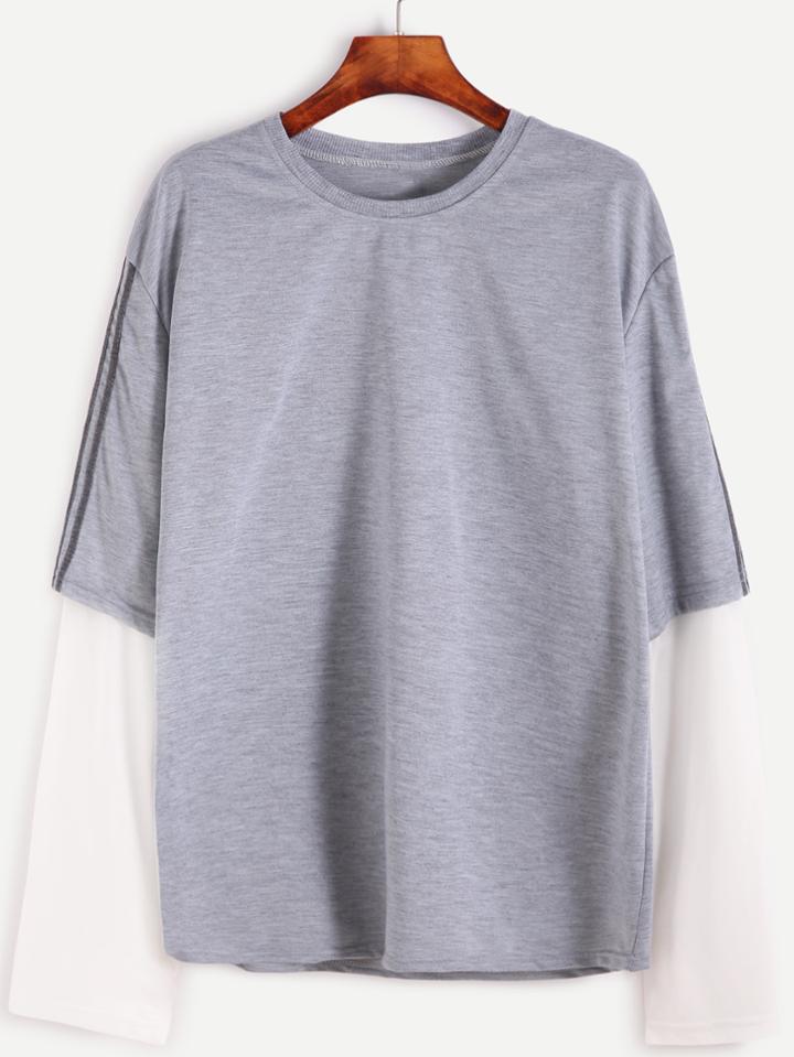Shein Light Grey Tape Trim 2 In 1 T-shirt
