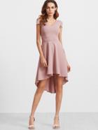 Shein Pink Deep V Back Cold Shoulder Flare High Low Dress