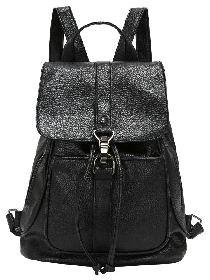 Shein Black Buckle Drawstring Pu Backpacks
