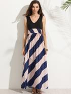 Shein V Neck Elastic Waist Diagonal Striped Tank Dress