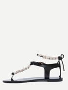 Shein Black Faux Leather T-strap Sandals