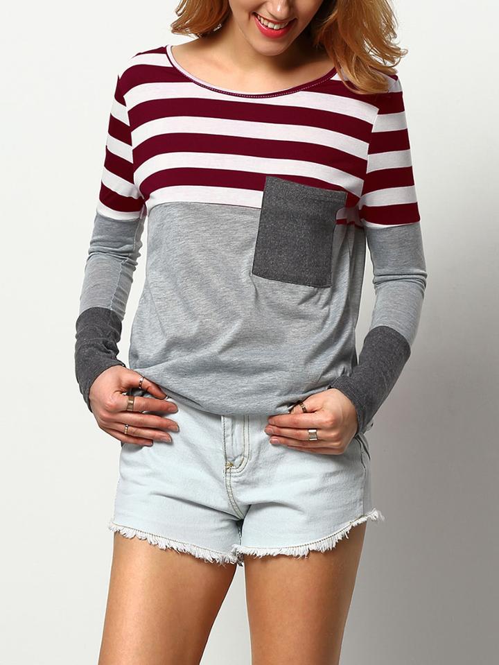 Shein Contrast Stripe Cut And Sew Marled Tee