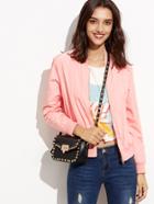 Shein Pink Ribbed Trim Zip Up Bomber Jacket