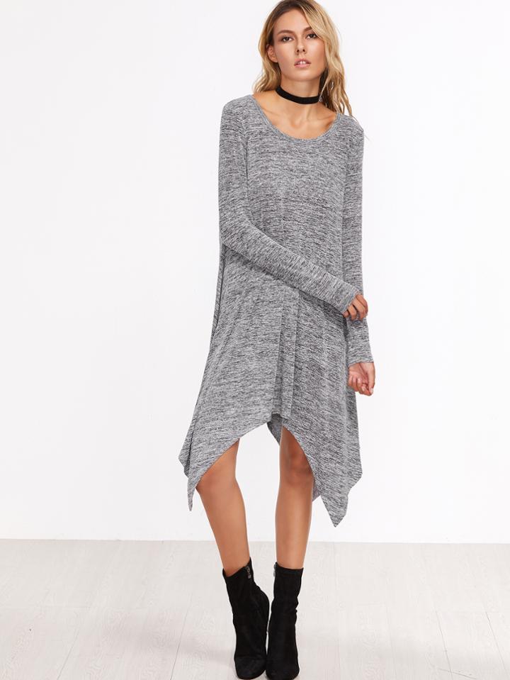 Shein Grey Marled Knit Asymmetric Dress