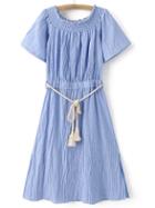 Shein Blue Stripe Smock Bow Tie Split Side Dress