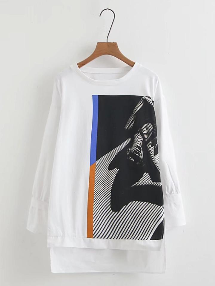 Shein Graphic Print Dip Hem Boyfriend Tee