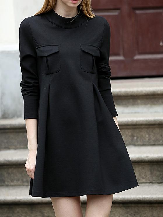 Shein Black Crew Neck Pockets Plus Dress