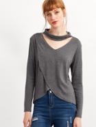 Shein Grey Turtleneck Cut Out Wrap T-shirt
