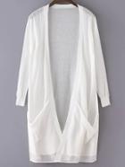 Shein White Long Sleeve Pockets Cardigan Outerwear
