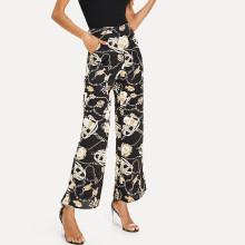 Shein Pocket Patched Ornate Print Pants