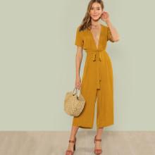 Shein Plunge Neck Belted Culotte Jumpsuit