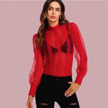 Shein Mock Neck Striped Sheer Lace Top Without Bra