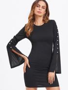 Shein Pearl Embellished Split Fluted Sleeve Dress