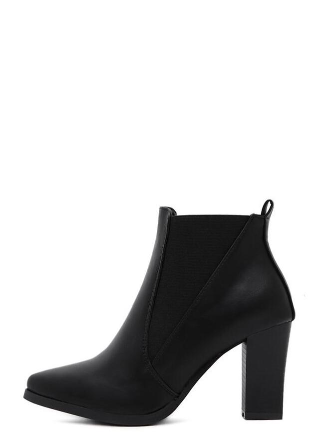 Shein Black Faux Leather Pointed Toe Elastic Ankle Boots