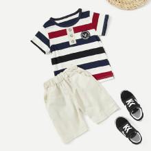 Shein Boys Colorblock Striped Tee With Shorts