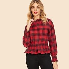 Shein Mock-neck Smock 90s Plaid Top