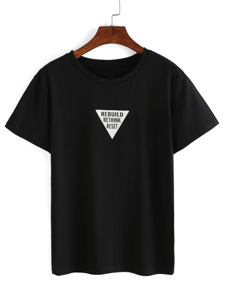 Shein Triangle Letters Print T-shirt