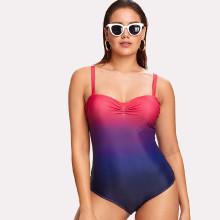 Shein Plus Ruched Detail Ombre Swimsuit