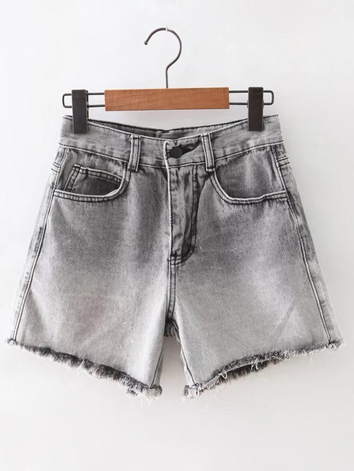 Shein Grey Raw-edge Hem Denim Shorts