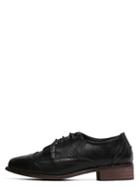 Shein Black Round Toe Lace-up Brogue Chunky Pumps