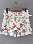 Shein Multicolor Zipper Side Floral Print Shorts With Belt