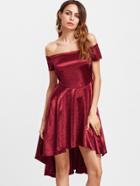 Shein Burgundy Off The Shoulder High Low Silky Dress