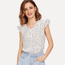 Shein V Neck Knot Dot Blouse