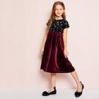 Shein Girls Two Tone Glitter Star Velvet Dress