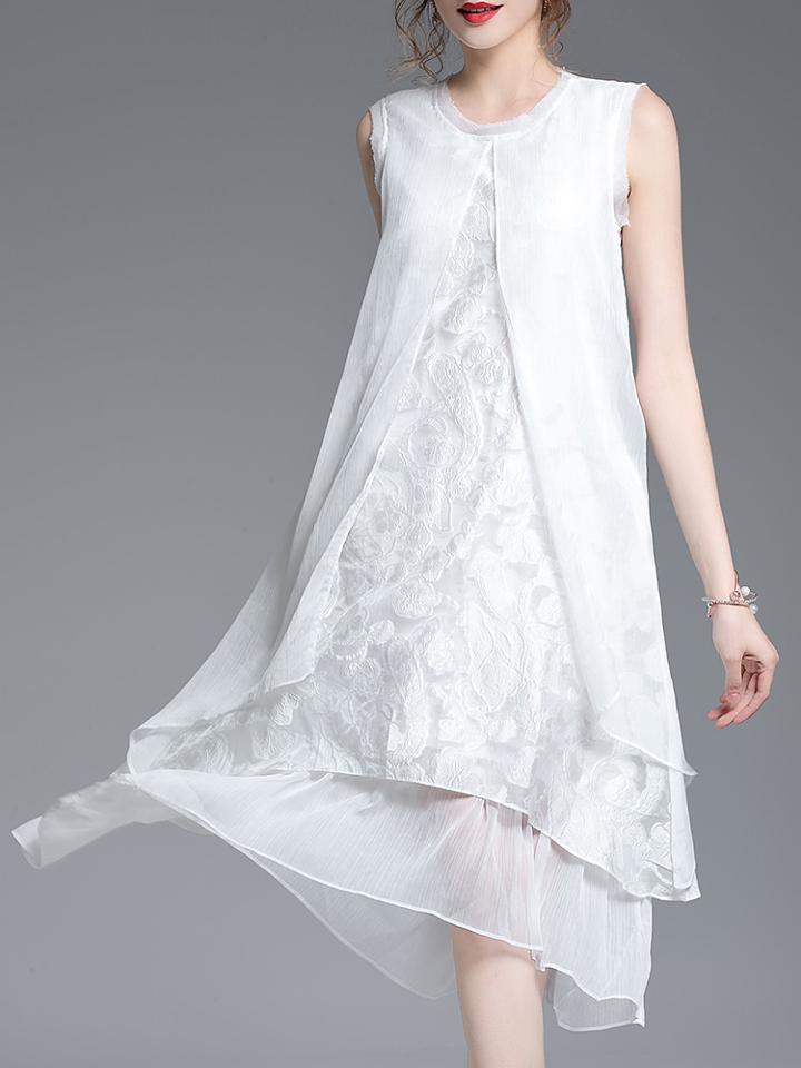 Shein Crew Neck Flowers Embroidered Dress