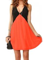 Rosewe Orange And Black Sleeveless Skater Dress
