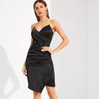 Shein Ruched Surplice Wrap Dress With Chain Strap