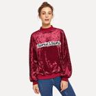 Shein Letter Patched Velvet Sweatshirt