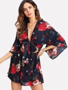Shein Cutout Midriff Tie Front Floral Romper