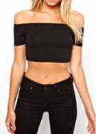 Rosewe Black Off The Shoulder Sheath Crop Top
