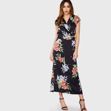 Shein Surplice Notch Collar Botanical Print Dress