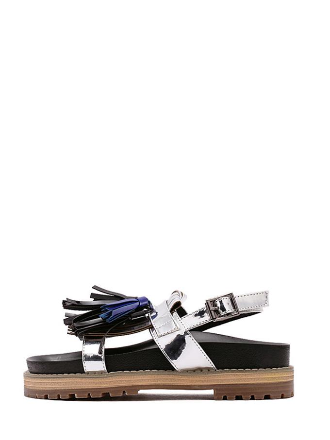 Shein Silver Peep Toe Fringe Buckle Strap Sandals