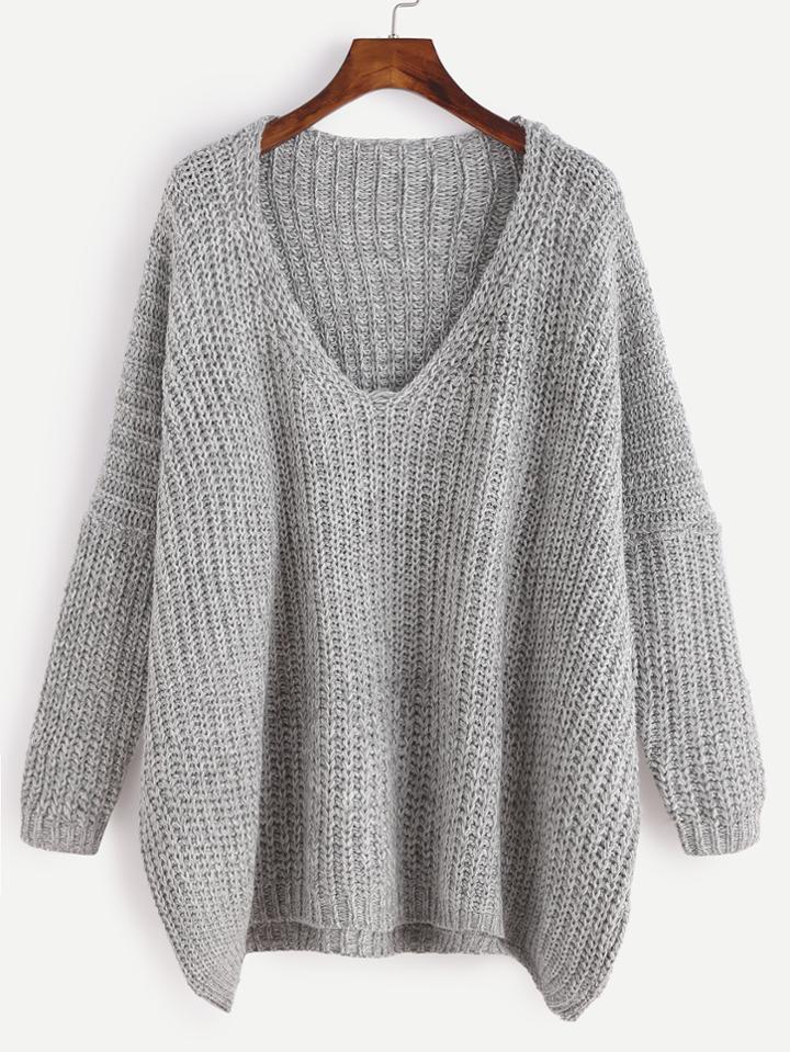 Shein Grey Marled Knit Drop Shoulder Sweater