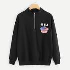 Shein Flag And Letter Print Quarter Zip Sweatshirt