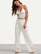 Shein White Tie Back Lace Wide-leg Pants