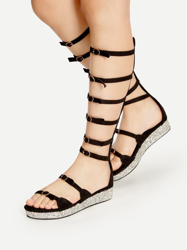 Shein Black Buckle Strap Gladiator Sandals