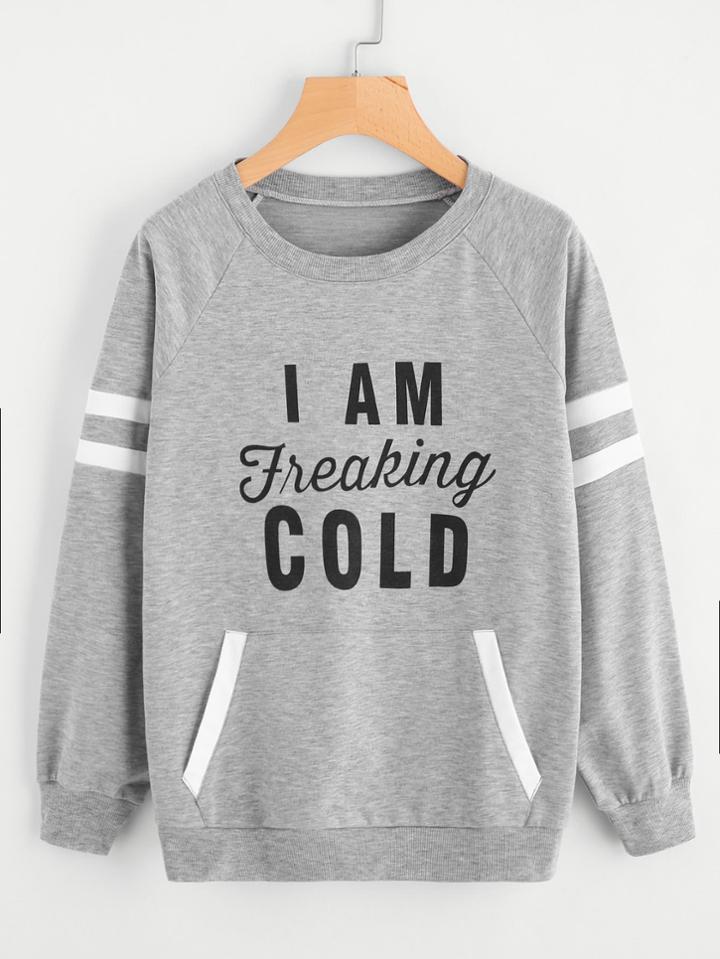 Shein Varsity-striped Letter Print Sweatshirt