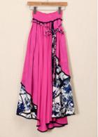 Rosewe Elastic Waist Printed Rose Asymmetric Skirt