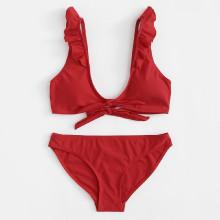 Shein Knot Ruffle Bikini Set