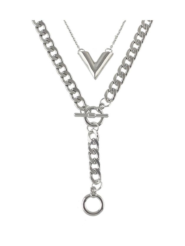 Shein Silver Color Double Layers Wide Chain Necklace