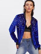 Shein Pearl Beaded Detail Velvet Jacket