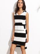 Shein Black White Striped High Low Hoodie Dress