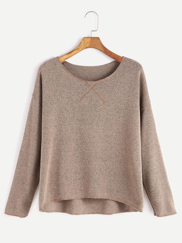 Shein Khaki Drop Shoulder Dip Hem T-shirt