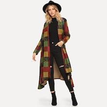 Shein Open Front Longline Plaid Coat