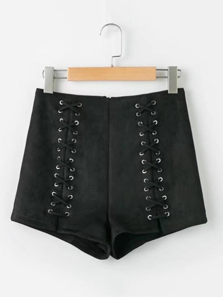Shein Criss Cross High Waist Suede Shorts